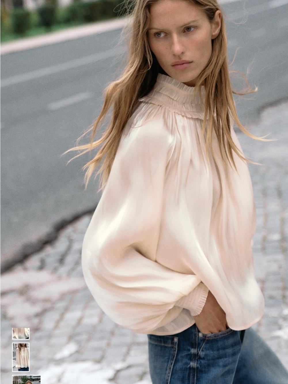 Zara Cream High-Neck Balloon Sleeve Blouse - NWT!
